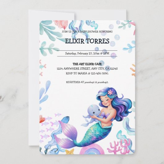 Schattigee Zeemeermin Onder het Zee Waterverf Baby Kaart (Voorkant)