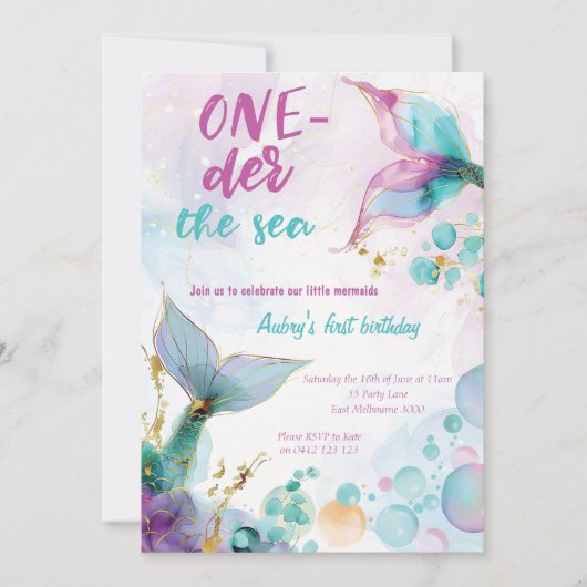 Schattigee Zeemeermin One der Het Zee 1e Verjaarda Kaart (Voorkant)