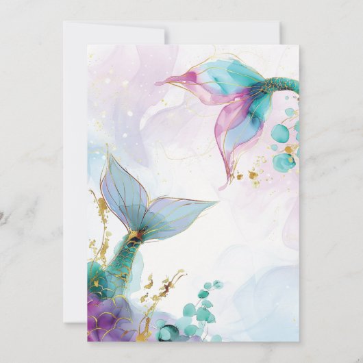 Schattigee Zeemeermin One der Het Zee 1e Verjaarda Kaart (Achterkant)