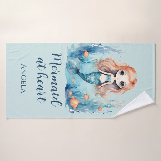 Schattigee Zeemeermin op het Hart Custom Badhanddo Badhanddoek (Badhanddoek)