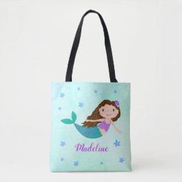 Schattigee Zeemeermin Paarse Glitter Aqua Tote Bag
