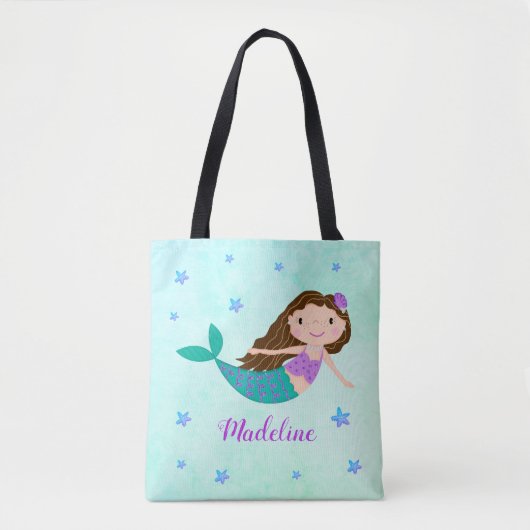 Schattigee Zeemeermin Paarse Glitter Aqua Tote Bag (Voorkant)