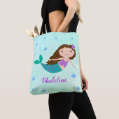Schattigee Zeemeermin Paarse Glitter Aqua Tote Bag (Dichtbij)