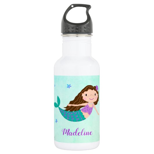 Schattigee Zeemeermin Paarse Glitter Aqua Waterfles (Voorkant)