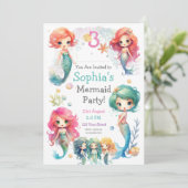 Schattigee Zeemeermin Party Invitation, bewerkbare Kaart (Staand voorkant)