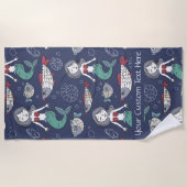 Schattigee Zeemeermin Patroon aangepaste tekst str Strandlaken (Voorkant)