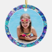 Schattigee Zeemeermin Patroon Foto & Naam Meisjes Keramisch Ornament (Voorkant)