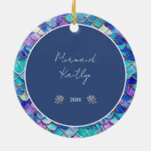 Schattigee Zeemeermin Patroon Foto & Naam Meisjes Keramisch Ornament (Achterkant)