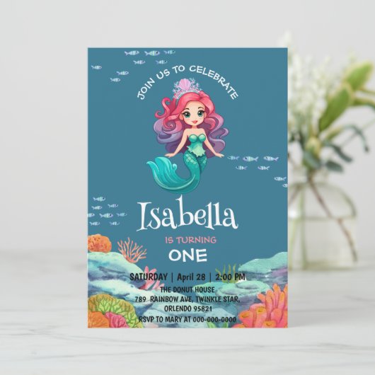 Schattigee Zeemeermin Regenboog kleurrijke Verjaar Kaart (Staand voorkant)