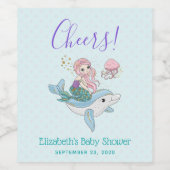 Schattigee Zeemeermin Rijden een Dolfijn Onder het Wijn Etiket (Enkel label)