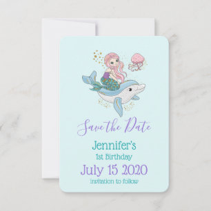 Schattigee Zeemeermin Rijden een Dolfijn Verjaarda Save The Date