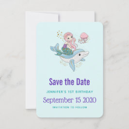 Schattigee Zeemeermin Rijden een Dolfijn Verjaarda Save The Date