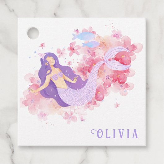 Schattigee Zeemeermin Roze Onder het zee voor klei Bedankjes Labels (Voorkant)