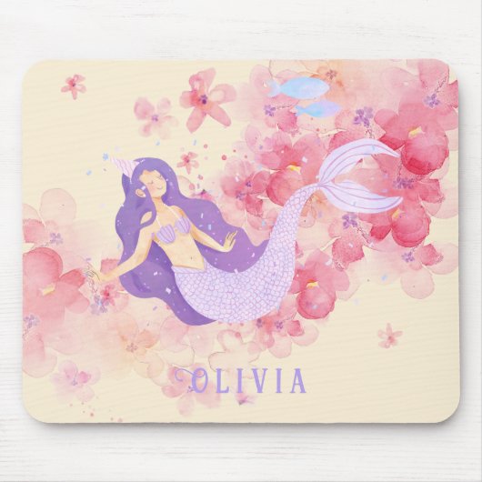 Schattigee Zeemeermin Roze Onder het zee voor klei Muismat (Voorkant)