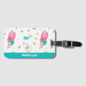 Schattigee zeemeermin strand meisje gepersonalisee bagagelabel (Voorkant (horizontaal))