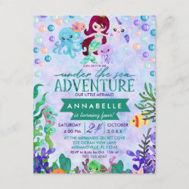 Schattigee Zeemeermin thema Verjaardagsfeestuitnod Kaart