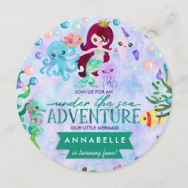 Schattigee Zeemeermin thema Verjaardagsfeestuitnod Kaart