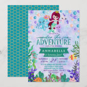 Schattigee Zeemeermin thema Verjaardagsfeestuitnod Kaart (Voorkant / Achterkant)