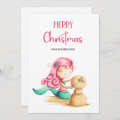 Schattigee Zeemeermin Vakantie Zakelijke Kerst Feestdagenkaart (Voorkant / Achterkant)