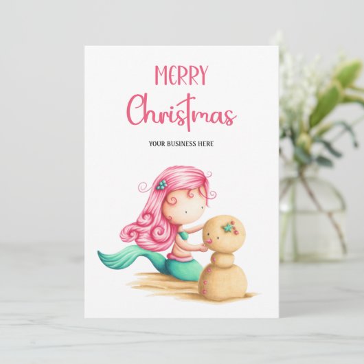 Schattigee Zeemeermin Vakantie Zakelijke Kerst Feestdagenkaart (Staand voorkant)