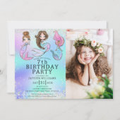 Schattigee zeemeermin verjaardag meisje foto kaart (Voorkant)