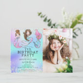 Schattigee zeemeermin verjaardag meisje foto kaart (Staand voorkant)
