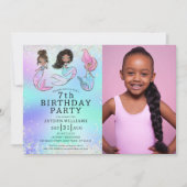 Schattigee Zeemeermin Verjaardag Zwart Haar Meisje Kaart (Voorkant)