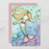Schattigee zeemeermin verjaardagsfeestje nodigt ui kaart (Voorkant / Achterkant)
