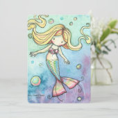 Schattigee zeemeermin verjaardagsfeestje nodigt ui kaart (Staand voorkant)