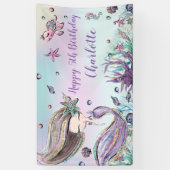 Schattigee Zeemeermin Verjaardagspool Party Achter Spandoek (Verticaal)