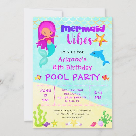 Schattigee Zeemeermin Vibes Verjaardag Zwembad Par Kaart (Voorkant)