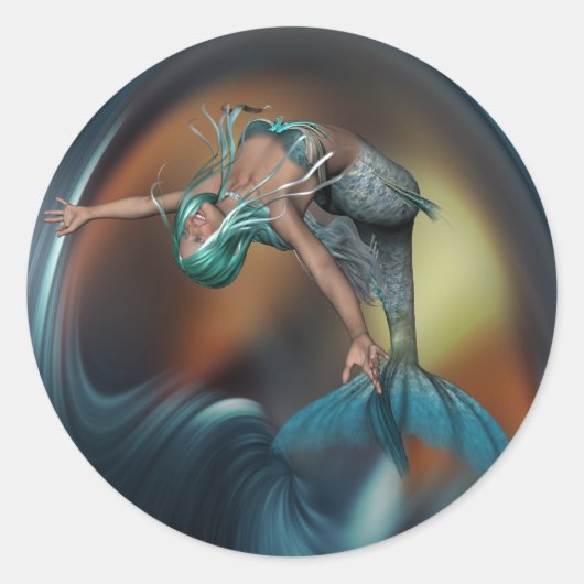 Schattigee zeemeermin vrolijk zwemmen ronde sticker (Voorkant)