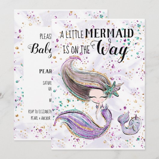 *~* Schattigee Zeemeermin Walvishoorn Baby shower Kaart (Voorkant / Achterkant)