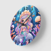 Schattigee zeemeermin wandklok – bewerkbare naam (Hoek)