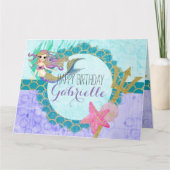 Schattigee Zeemeermin Waterverf Blauwgroen Paarse  Kaart (Voorkant)