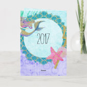 Schattigee Zeemeermin Waterverf Blauwgroen Paarse  Kaart (Achterkant)