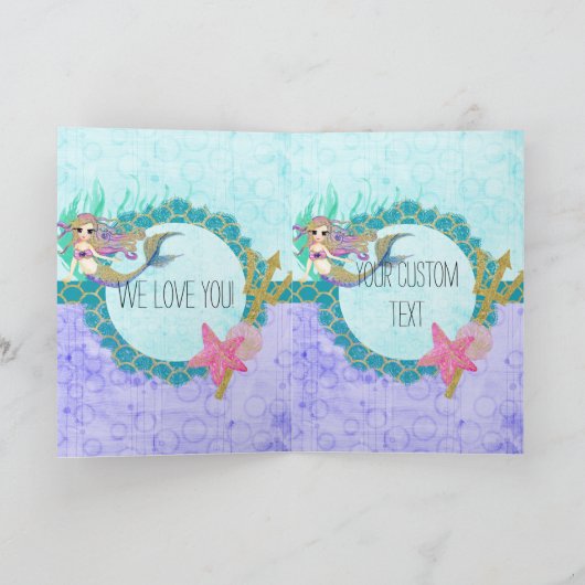 Schattigee Zeemeermin Waterverf Blauwgroen Paarse  Kaart (Binnen)