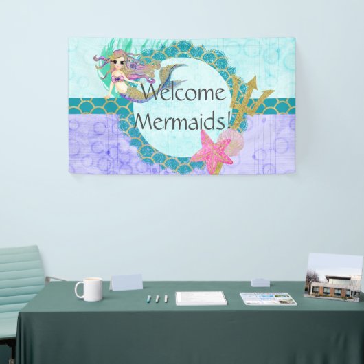 Schattigee Zeemeermin Welkom Zeemeerminnen Verjaar Spandoek (Beurs)