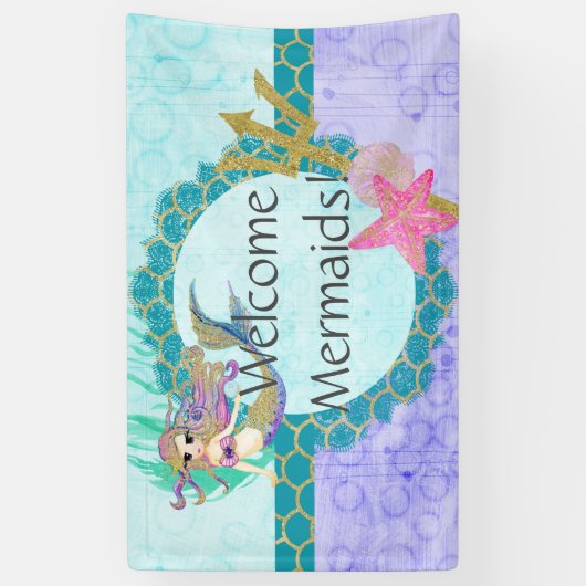 Schattigee Zeemeermin Welkom Zeemeerminnen Verjaar Spandoek (Verticaal)