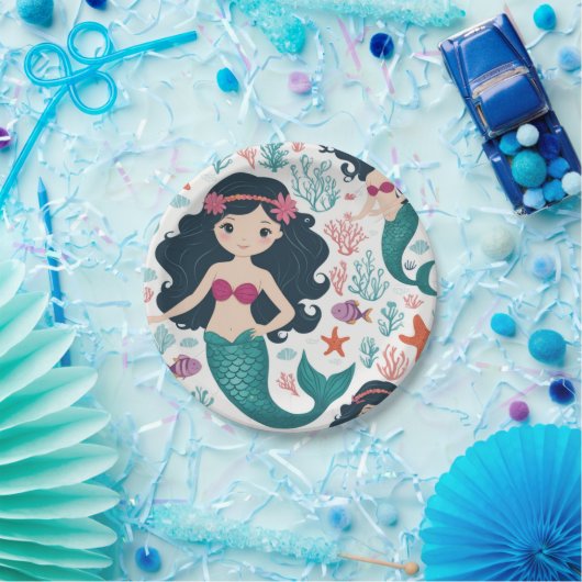 Schattigee Zeemeermin & Zee Shell Verjaardag Papieren Bordje (Feest)