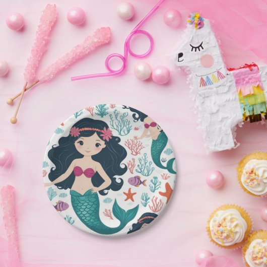 Schattigee Zeemeermin & Zee Shell Verjaardag Papieren Bordje (Feest)