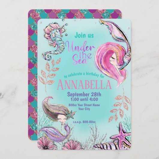 Schattigee zeemeerminnen Glitter Onder het Zee Par Kaart (Voorkant / Achterkant)