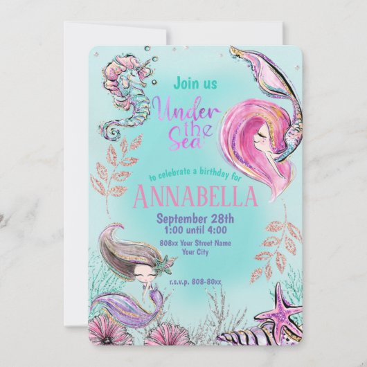 Schattigee zeemeerminnen Glitter Onder het Zee Par Kaart (Voorkant)