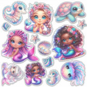 Schattigee Zeemeerminnen & Marine Life Pastel Stic Sticker (Voorkant)