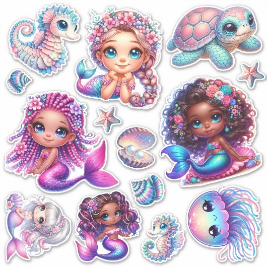 Schattigee Zeemeerminnen & Marine Life Pastel Stic Sticker