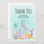 Schattigee zeemeerminnen onder de Zee Waterverf Da Bedankkaart (Voorkant / Achterkant)