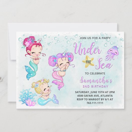 Schattigee zeemeerminnen onder het Zee Verjaardags Kaart (Voorkant)