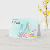 Schattigee zeemeerminnen onder het Zee Waterverf V Kaart (Gele Bloem)