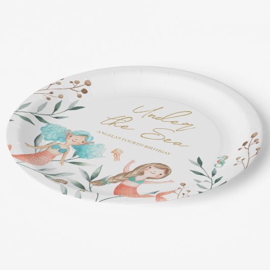 Schattigee zeemeerminverjaardag papieren bordje (Gekanteld)