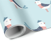 Schattigee Zeemeeuwen op lichtblauw Cadeaupapier (Rol Hoek)